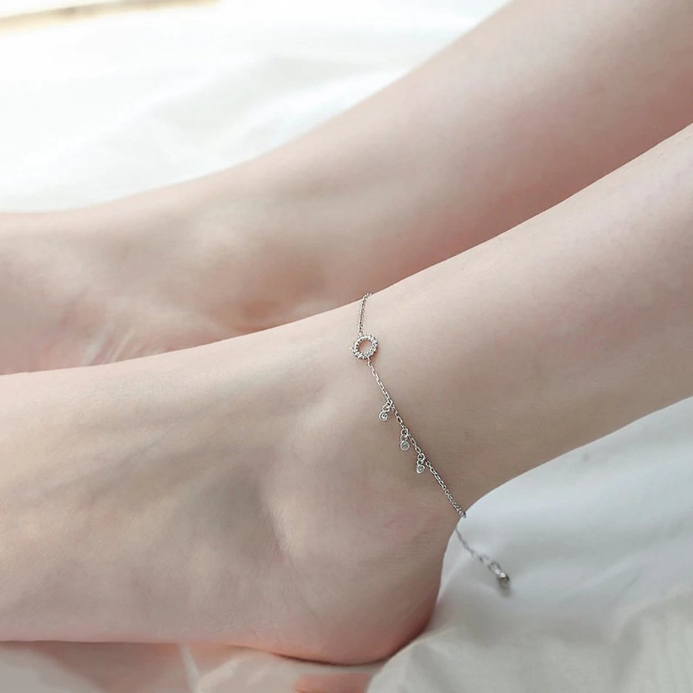 *NEW 925 Sterling Silver Diamond Circle Anklet A - Picture 8 of 11